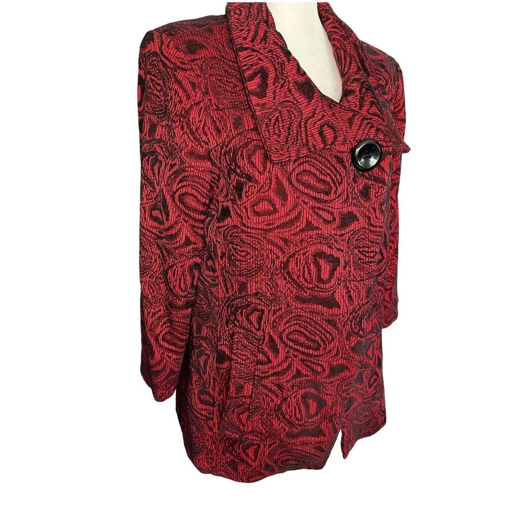City Girl Nancy Bolen Blazer Jacket Red Black Embroidered Button Size Small -EUC - Picture 3 of 12